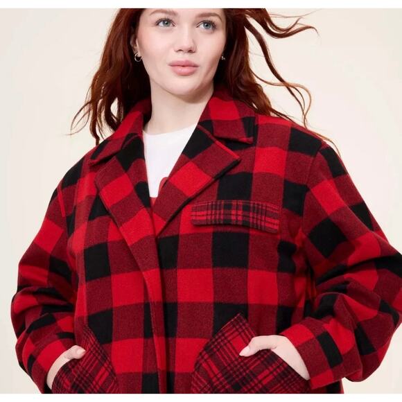 Women's Buffalo Check Melton Jacket - Woolrich Red/Black 3X - Picture 2 of 4